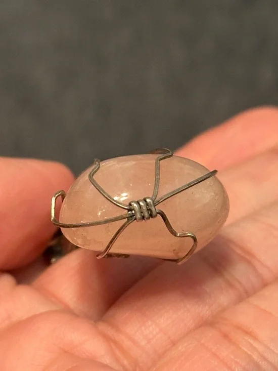 Handmade Pink Rose Quartz Wire-Wrap Necklace on Black Adjustable Cord - Picture 5 of 6